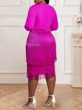 Tassels Long Sleeve Mesh Patchwork Midi Dress